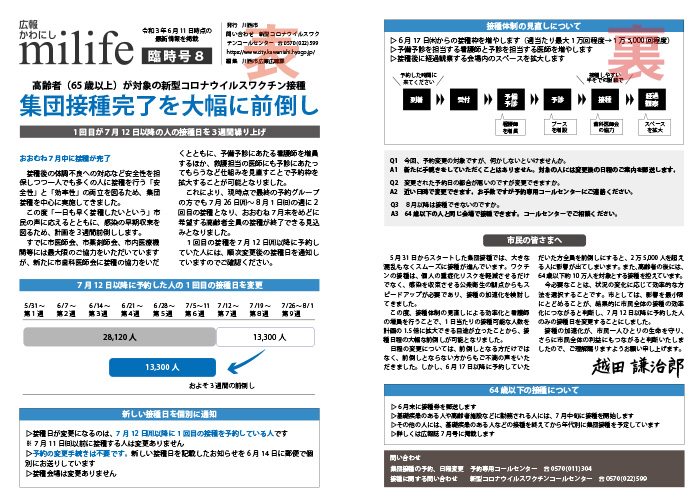 広報かわにしmilife(みらいふ)臨時号(6月11日付)のイメージ