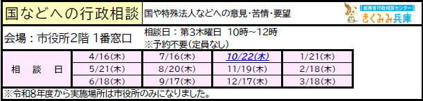 令和8年度国などへの行政相談日程